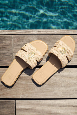 Monogram Slides Natural Straw