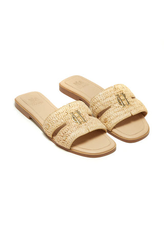 Monogram Slides Natural Straw