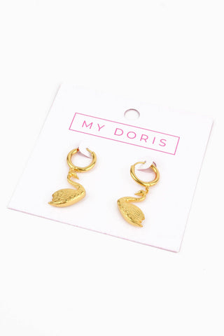 GOLD SWAN HUGGIE HOOP CHARM EARRINGS