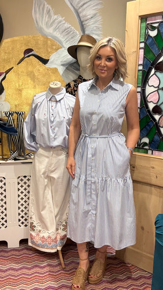 STRIPE CTN SLEEVELESS DRESS