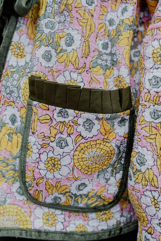 Reversible Jacket - Yellow/Green Floral with Pink Star Reverse