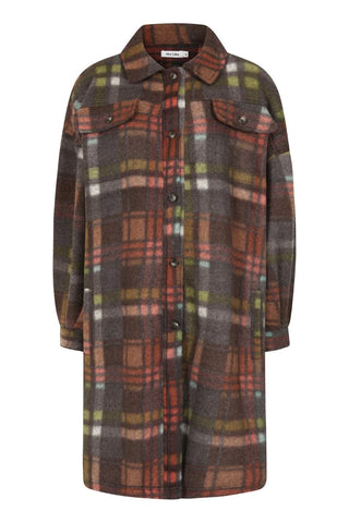 Elle Long Fleece Jacket - Bison Plaid
