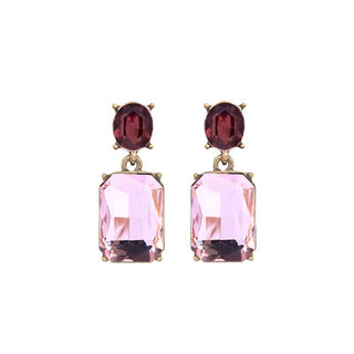 Oval Twin Gem Post Earring in Pink & Burgundy