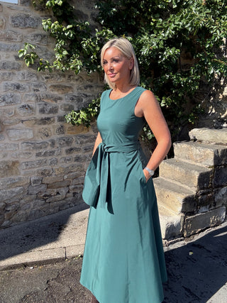 Flared taffeta dress - EMERALD