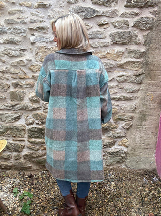 Elle Long Fleece Jacket - Evergreen Check