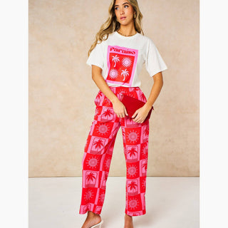 Paraiso Short Sleeve Cotton T-Shirt in White/Pink