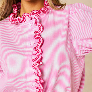 Candy Stripe Short Sleeve Cotton Shirt in Pink