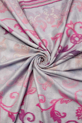 Ombre Floral Print Cotton Frayed Scarf: Cream