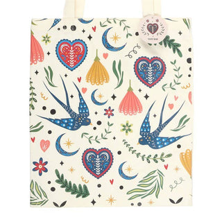 Cream Folk Floral Print Tote Bag