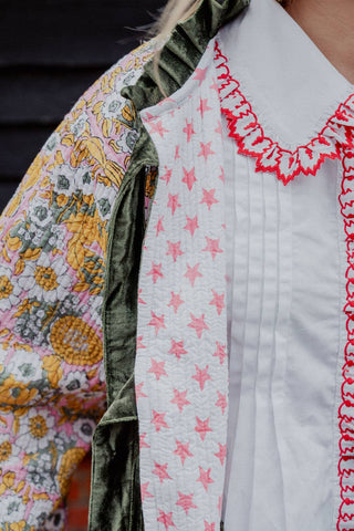 Reversible Jacket - Yellow/Green Floral with Pink Star Reverse