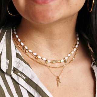 Stainless Steel Fish Charm Beaded Necklace in Gold