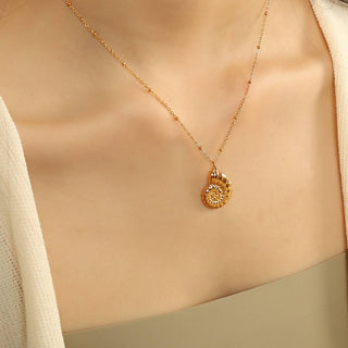Ammonite Pendant Necklace with Ball Chain in Gold