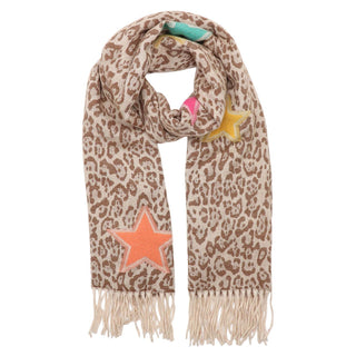 SCARF WINTER WEIGHT ANIMAL AND STARS CARAMEL