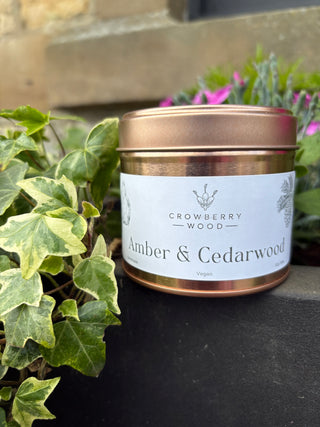 Crowberry Wood Tin Candle- Amber & Cedarwood
