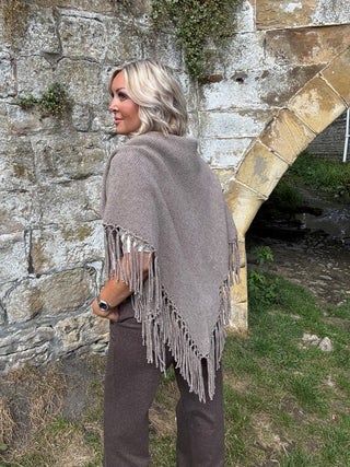Fringed wool shawl - DEEP TAUPE