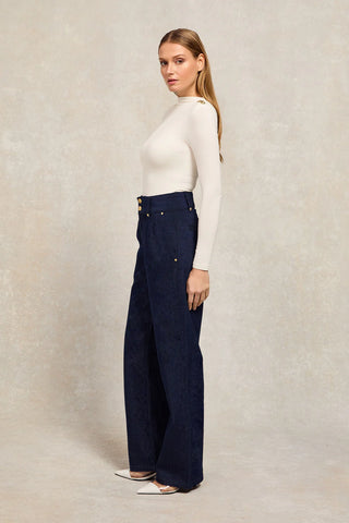 TAILORED WIDE LEG JEAN IN DEEP INDIGO