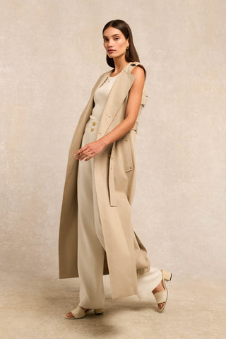 Collarless Trench Gilet French Grey