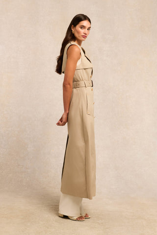 Collarless Trench Gilet French Grey