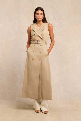 Collarless Trench Gilet French Grey