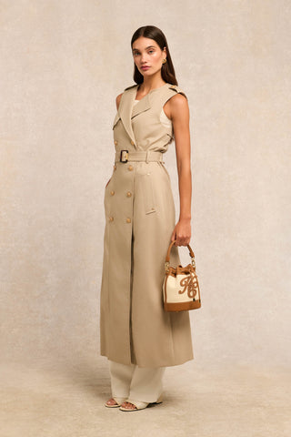 Collarless Trench Gilet French Grey