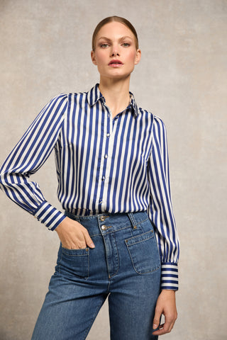 Isla Satin Shirt Navy Stripe