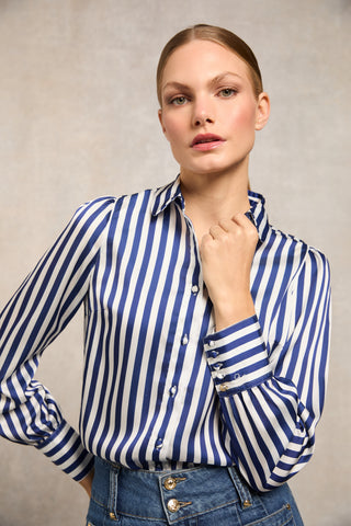 Isla Satin Shirt Navy Stripe