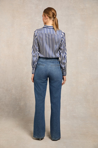 Isla Satin Shirt Navy Stripe
