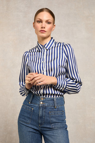 Isla Satin Shirt Navy Stripe