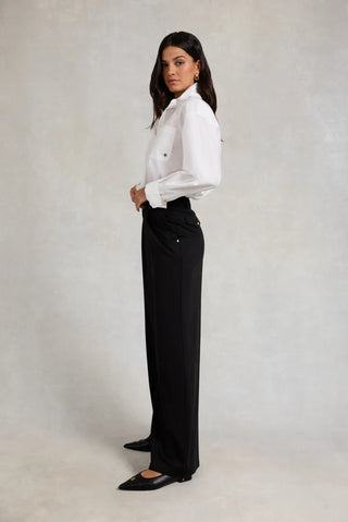 PLEATED WIDE LEG TROUSER BLACK