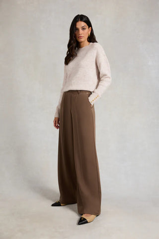 PLEATED WIDE LEG TROUSER MOCHA