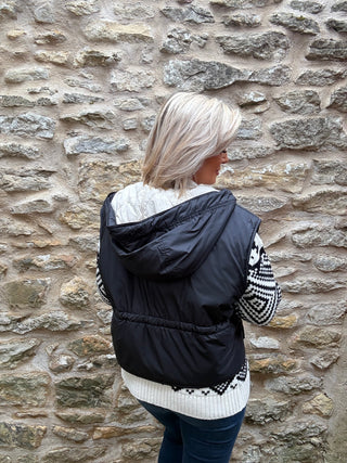 Reversible water-repellent canvas padded gilet - BLACK