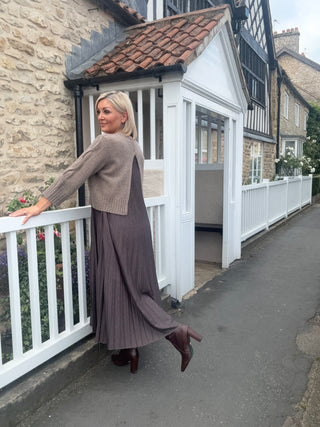 Jersey dress with a wool top - HAZELNUT BROWN