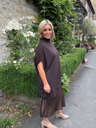 Theo Asymetric Knit Poncho Chocolate