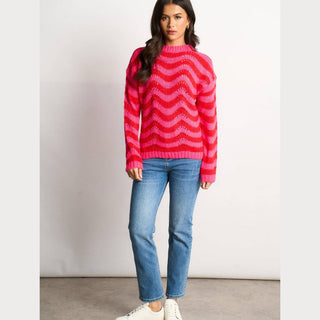 Wave Stripe Scalloped Italian Wool Blend Jumper in Pink/Red: One-size