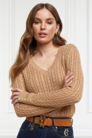 Seattle Cable V-Neck Knit Dark Camel