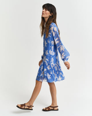Sheer Floral Print Dress Perfect Blue