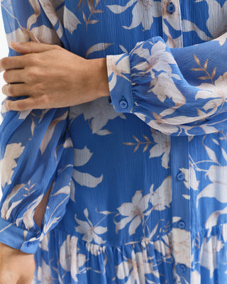 Sheer Floral Print Dress Perfect Blue