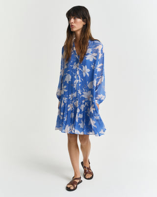 Sheer Floral Print Dress Perfect Blue