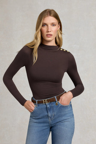 HARPER LONG SLEEVE TOP - WALNUT