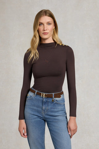 HARPER LONG SLEEVE TOP - WALNUT