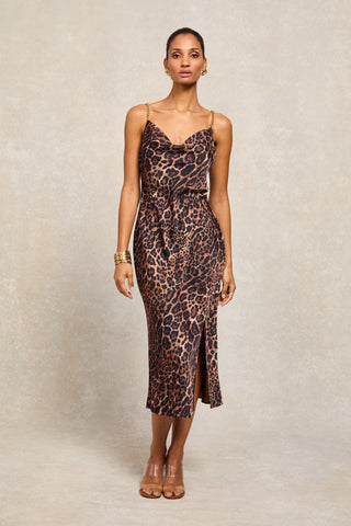 Aurora Satin Dress Leopard