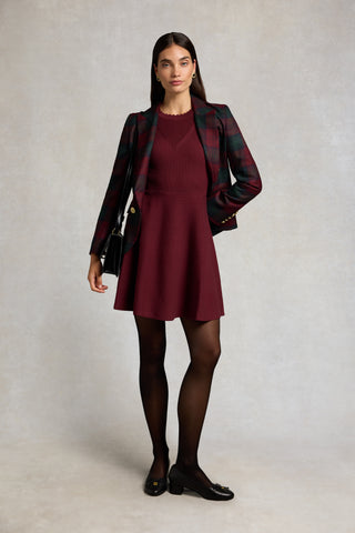 SPENCER KNITTED FIT & FLARE DRESS - BURGUNDY