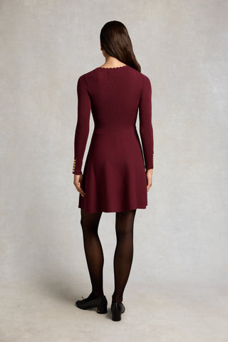 SPENCER KNITTED FIT & FLARE DRESS - BURGUNDY