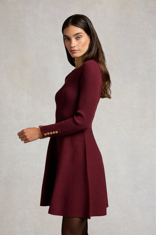 SPENCER KNITTED FIT & FLARE DRESS - BURGUNDY
