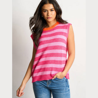 Striped Italian Wool Blend Tank Top in Pink/Orange