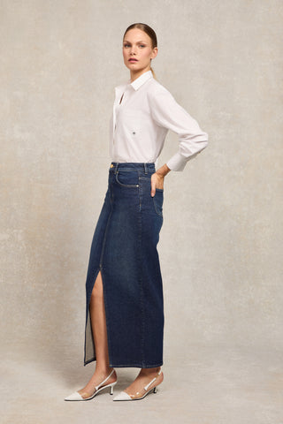 Denim Maxi Skirt Deep Indigo