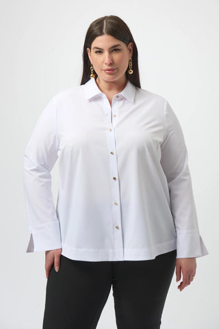 Stretch Poplin Button-Front Blouse with Zipper Accent