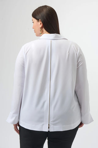 Stretch Poplin Button-Front Blouse with Zipper Accent
