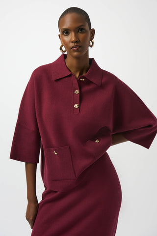 Sweater Knit Boxy Pullover With Polo Collar