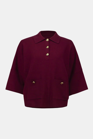 Sweater Knit Boxy Pullover With Polo Collar